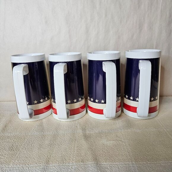 Thermo-Serv 70's Nautical Red White Blue Insulated Large Beer Mugs Set of 4 - Picture 2 of 7